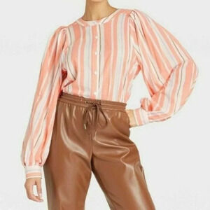 A New Day Women Long Sleeve Striped‎ Button-Down Shirt Size L